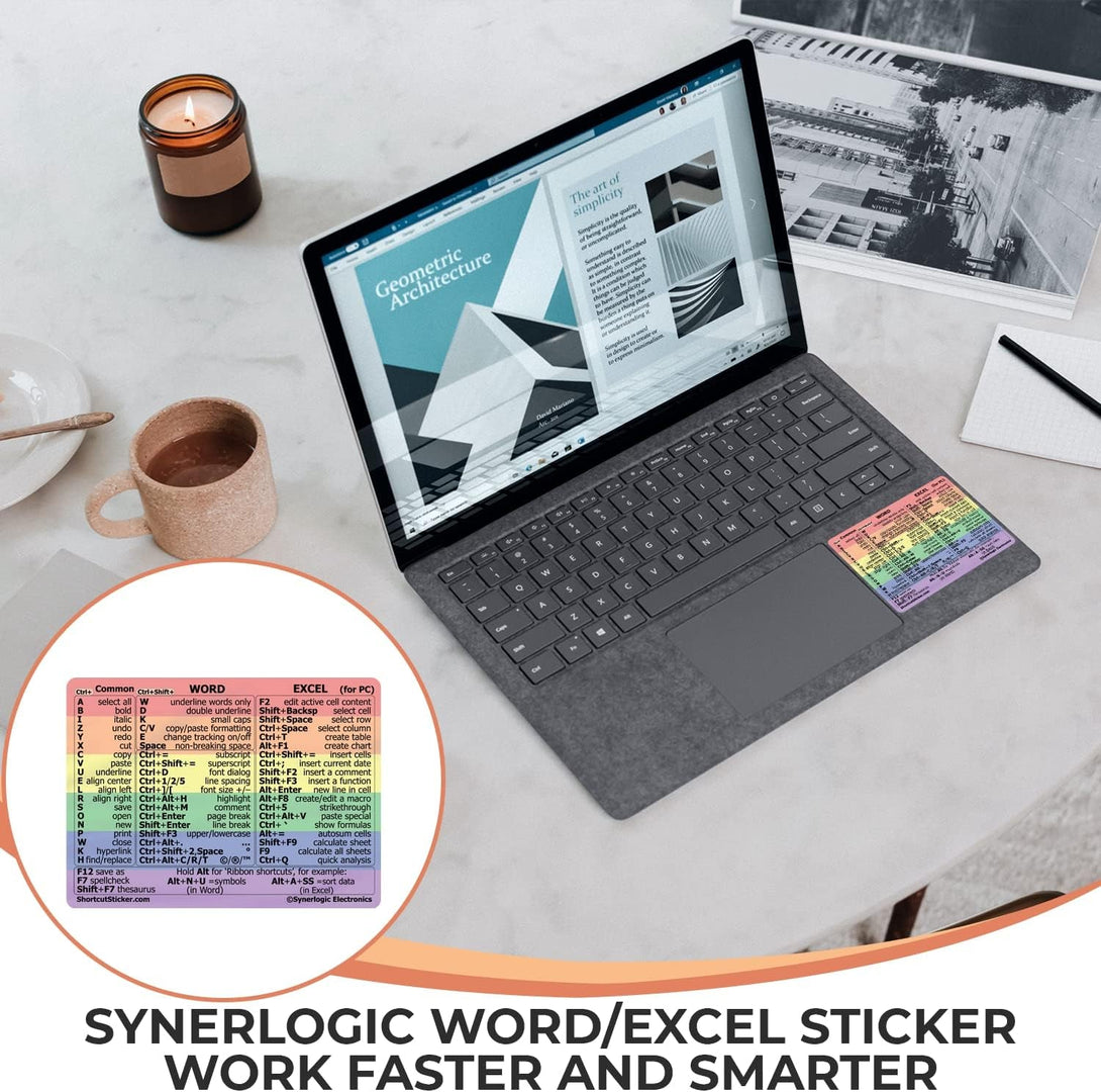 Synerlogic Word/Excel Windows Shortcut Sticker | Reference Guide Keyboard Shortcuts | Work from Home Essentials | Excel Shortcuts Cheat Sheet Laminated No-Residue Vinyl (Rainbow/Small)