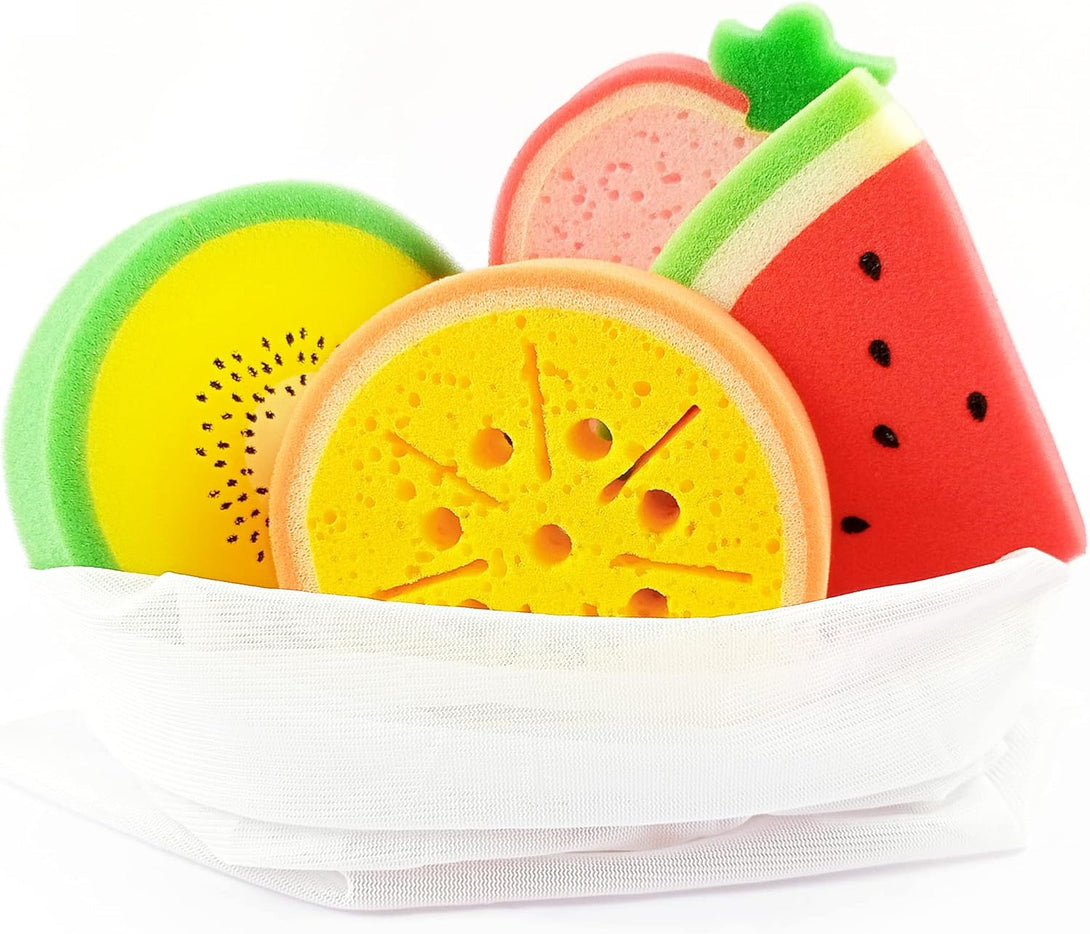 Purifyou Bath Sponges for Kids – Set of 4 Extra Large Soft Bath Loofahs, Gentle Exfoliating Shower Scrubbies, Fun Animal-Shaped Body Wash Sponge for Toddlers, Boys & Girls, Baby Bath Toy Accessory