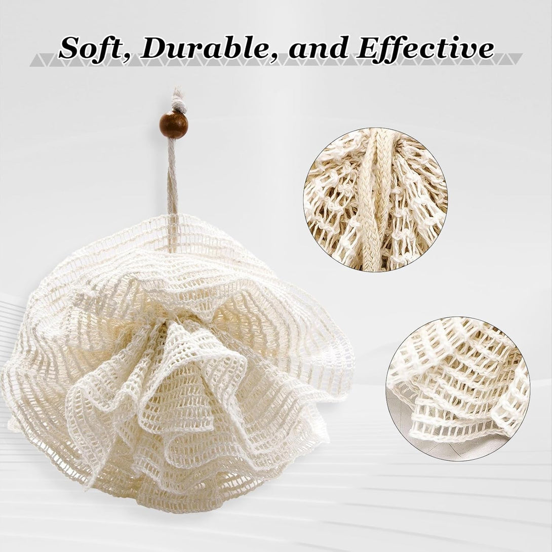 Natural Hemp Bath Mitts & Loofah Gloves Set - Exfoliating Shower Gloves for Women and Men, Organic Fiber Body Scrubber, Reusable Eco-Friendly Bath Accessories (3-Pack)