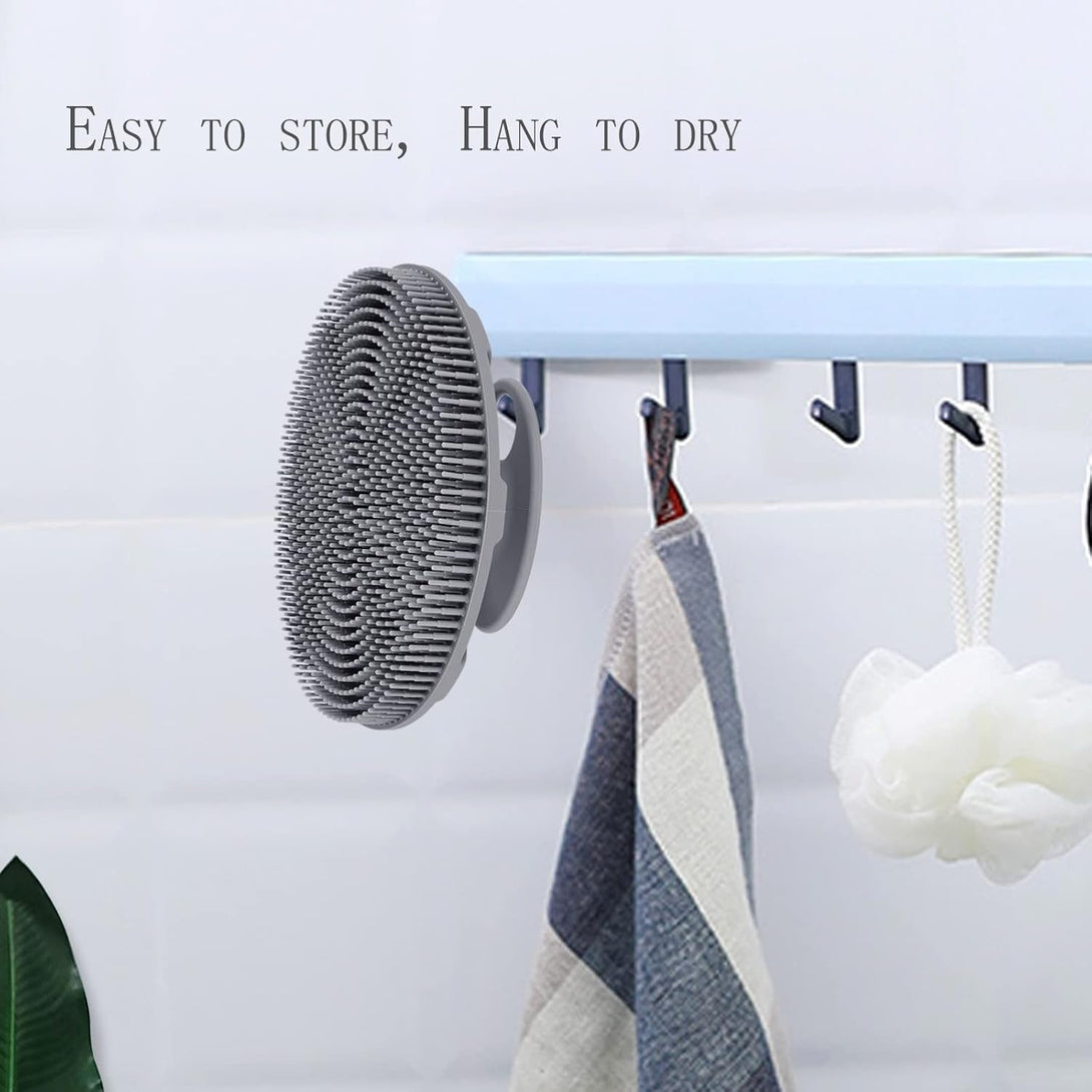INNERNEED Food-Grade Soft Silicone Body Scrubber Shower Brush Handheld Cleansing Skin Brush, Gentle Exfoliating and Lather Well (Gray)