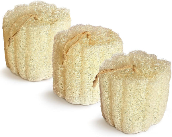 Natural Shower Loofah Sponge, Bath Exfoliating Loofa Body Scrubber, 5.5 “Soft and Easy Foaming Spa Lufa Sponges (3 Pack)