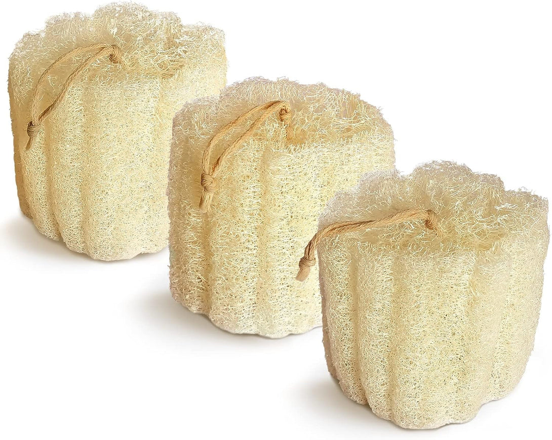 Natural Shower Loofah Sponge, Bath Exfoliating Loofa Body Scrubber, 5.5 “Soft and Easy Foaming Spa Lufa Sponges (3 Pack)