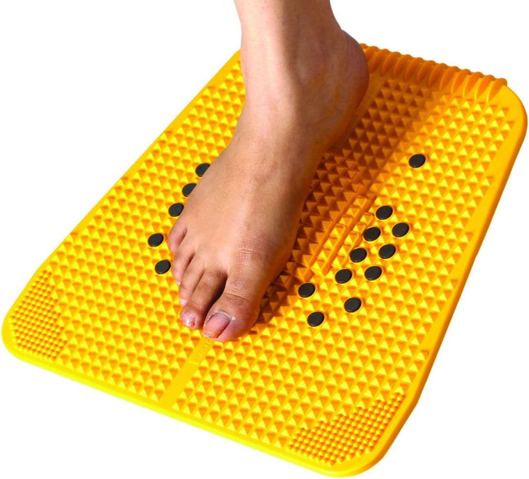 Aci Acupressure Reflexology Magnetic Pyramidal Therapy Power Pain Relief Energy Foot Health Mat Set of 1 + Sujok Rings Set of 5 L X W X H – 30 X 30 X 7 Cm Yellow Mat