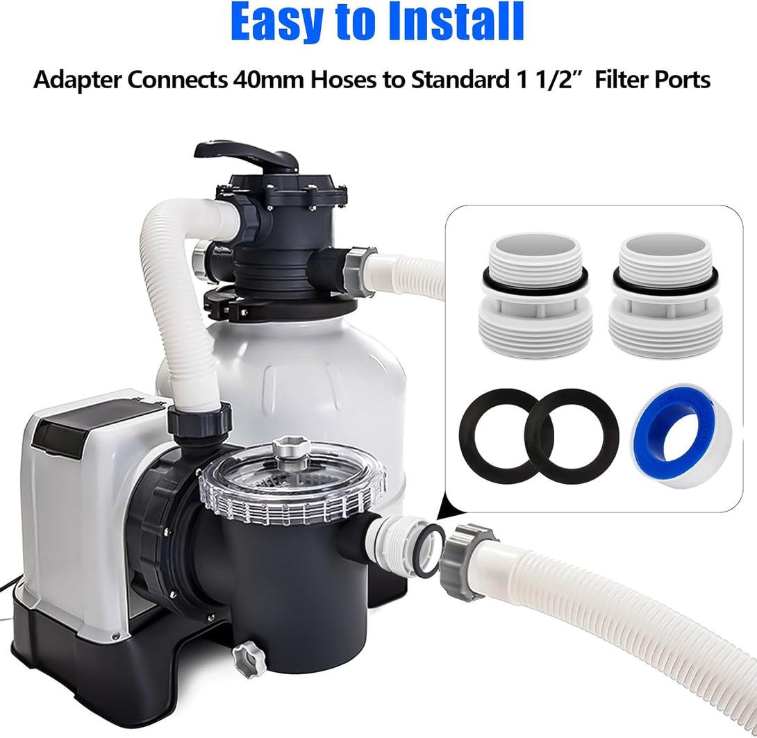 40Mm to 1 1/2 Inch Hose Conversion Adapters 4560 - Filter Hose Conversion Kit Compatible with Intex Hayward Coleman Pool Filter Pump Hose Connector above Ground Pools Part