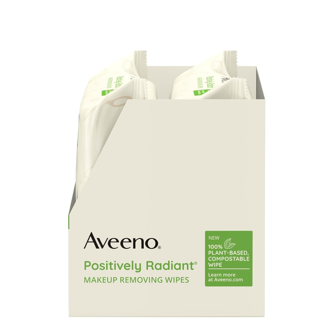 Aveeno Positively Radiant Oil-Free Makeup Removing Face Wipes to Help Even Skin Tone and Texture with Moisture-Rich Soy Extract, Gentle Facial Cleansing Wipes, Twin Pack, 2 X 25 Ct.