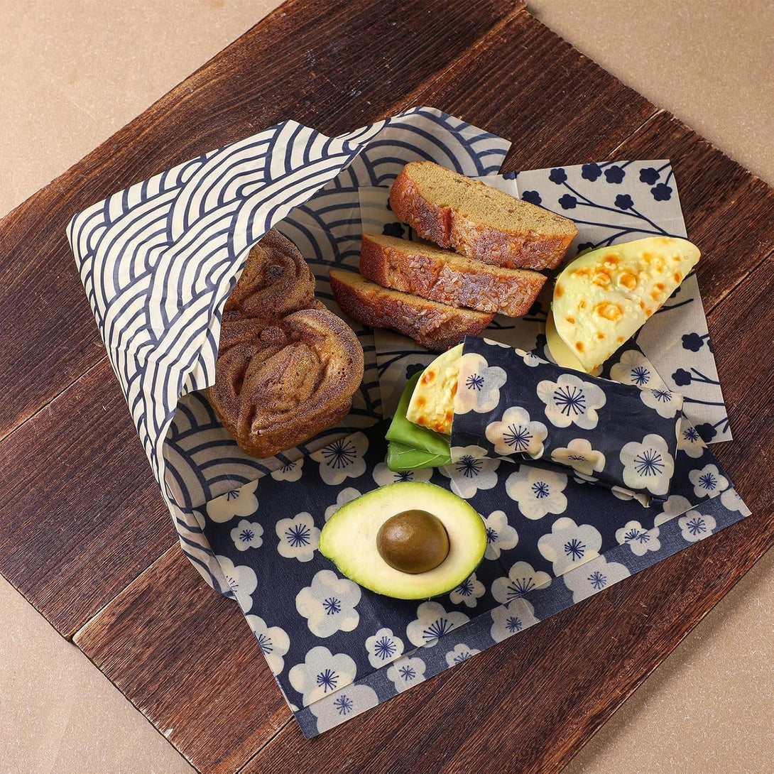 9 Pack Japanese Reusable Beeswax Wraps for Food Eco-Friendly Beeswax Wraps Bread Sandwich Wrapper Organic Sustainable Zero Waste Reusable Plastic-Free Food Storage Wrap 1 XL 3 Medium 5 S