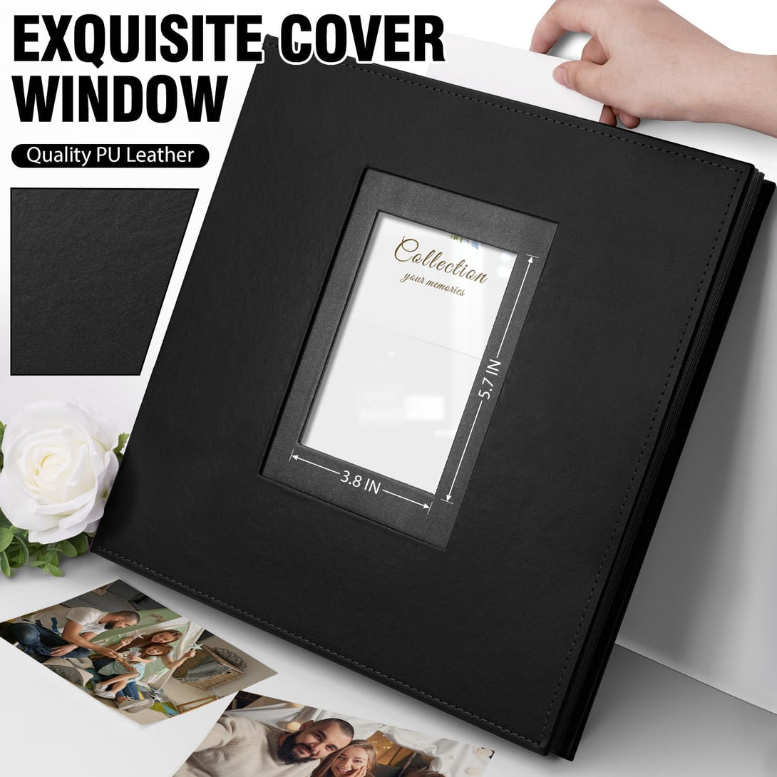 Photo Album 4X6 600 Photos, Leather Cover Extra Large Capacity Holds 600 Horizontal and Vertical 4X6 Pictures Record Valentine'S Day Christmas Holiday Commemorative Gift(Black, 600 Pockets)