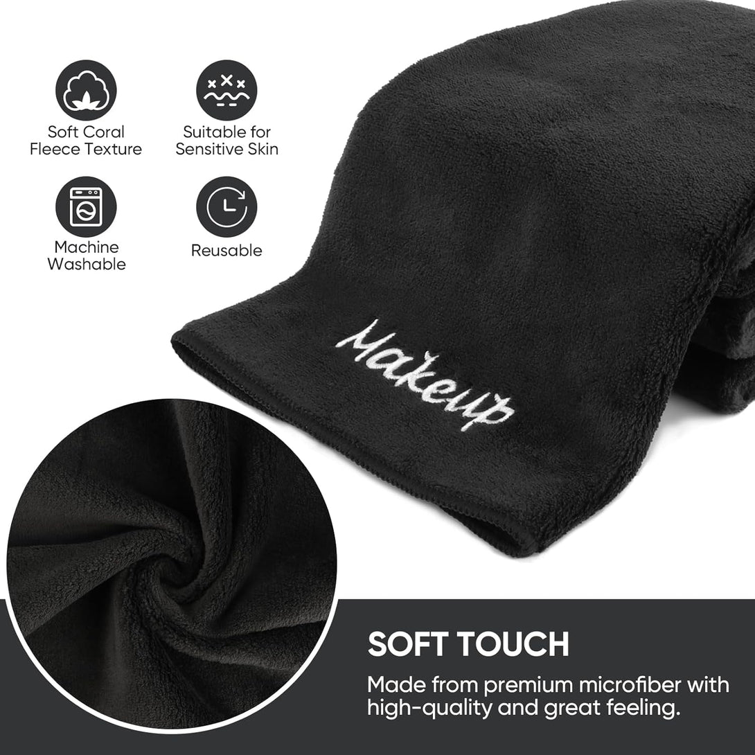Makeup Remover Cloth, 12 Pack Black Facial Wash Cloths, Soft Coral Fleece Microfiber Towels for Face, Hand, and Bathroom(13" X 13")