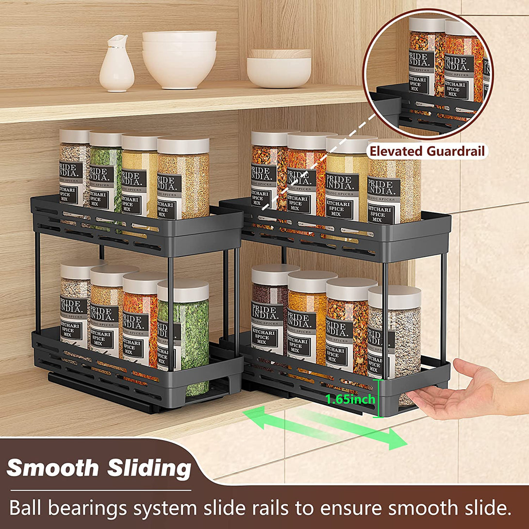 2 Packs Pull Out Spice Rack Organizer for Cabinet, Slide Out Spice Racks Organizer, Easy to Install Spice Cabinet Organizers, 4.33''Wx10.4''Dx8.5''H, Each Tier Hold 10 Spice Jars - 2 Tier