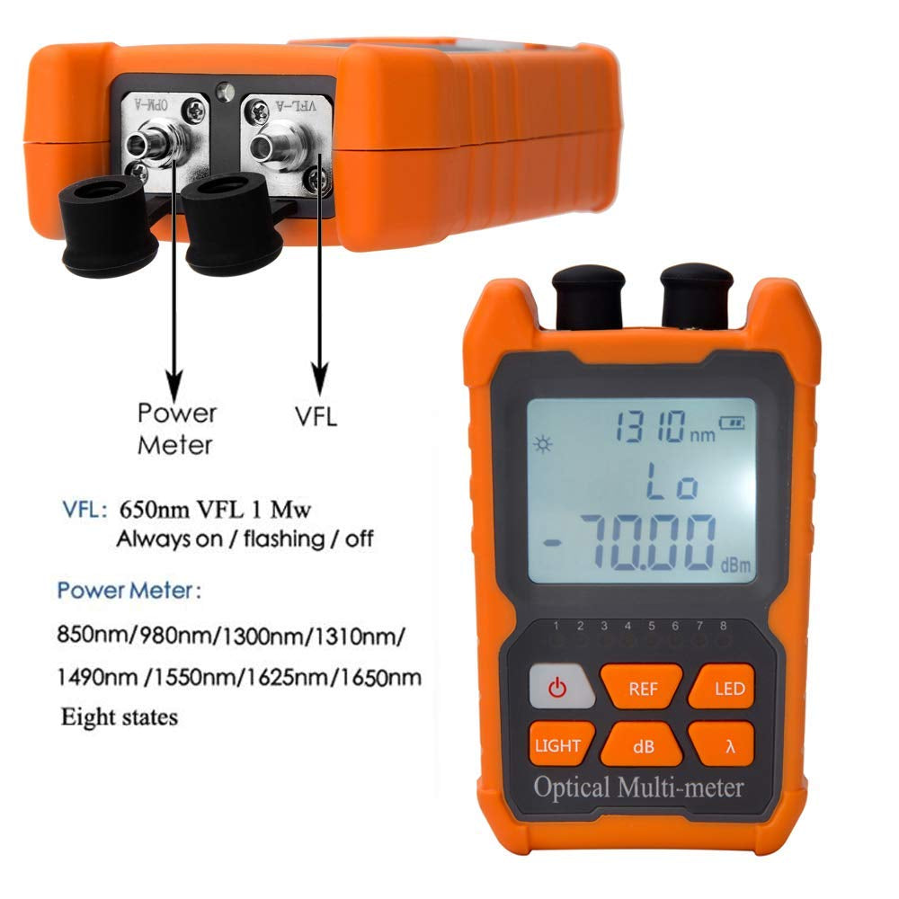 Fiber Optic Cable Tester Portable Optical Fiber Power Meter FC/SC/ST Universal Interface Fiber Tester Built-In 2Mw Visual Fault Locator (OPM-VFL-1)