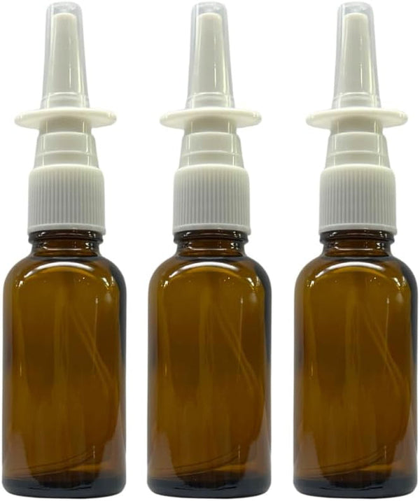 Amber Glass 1 Oz Nasal Sprayer! EMPTY, Refillable, Travel Sized, Quality Glass for Saline Applications! (3 Pack)