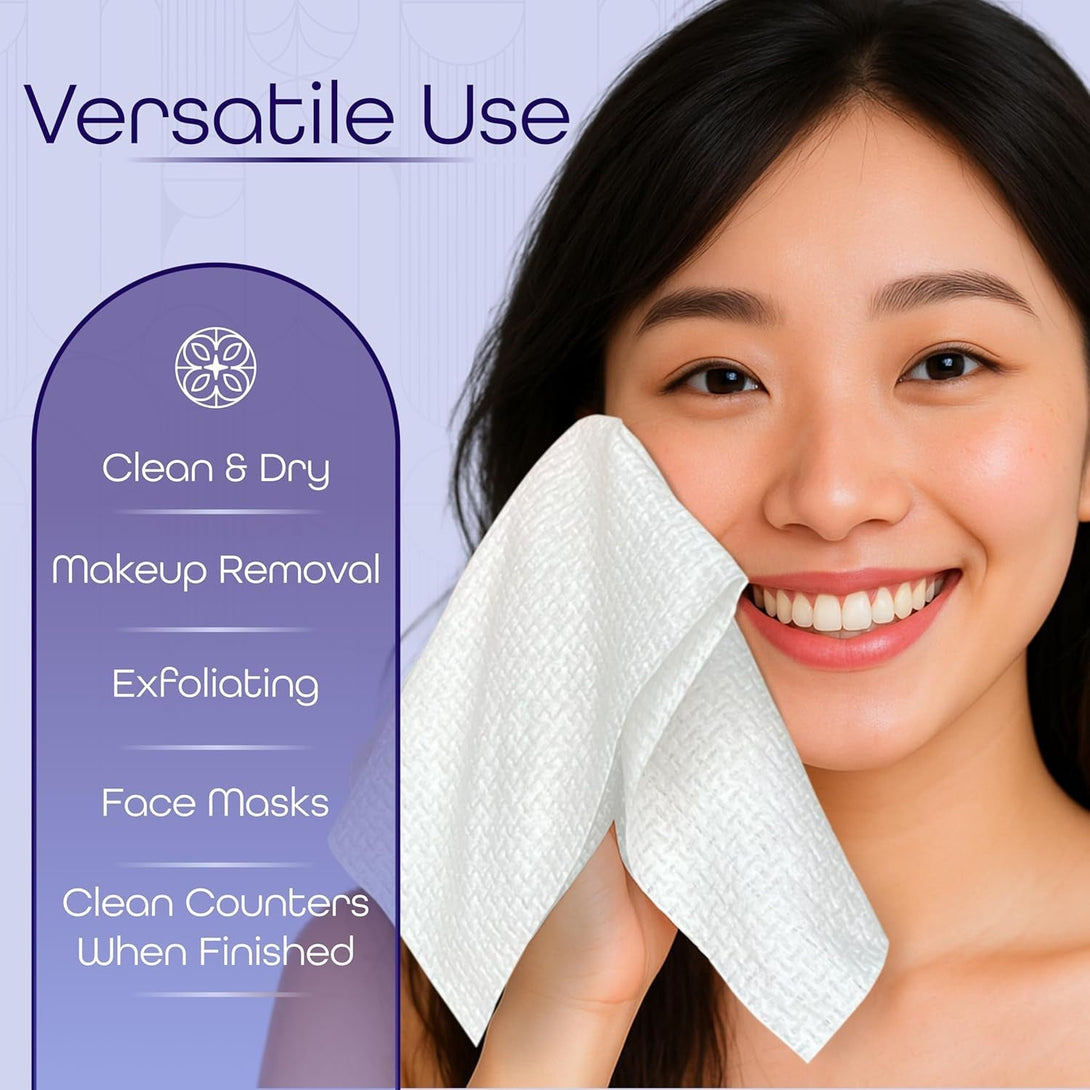 Disposable Face Towels XL – Ultra Soft, Odor-Free Dry Towelettes for Skincare & Makeup Removal, Plant-Based, Safe for Acne-Prone & Sensitive Skin, 50 Count