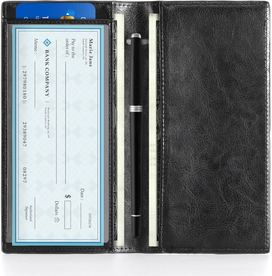 Cobak Premium Leather Checkbook Cover - RFID Blocking, Classic Design, Slim & Durable - Perfect for Personal & Business Checks