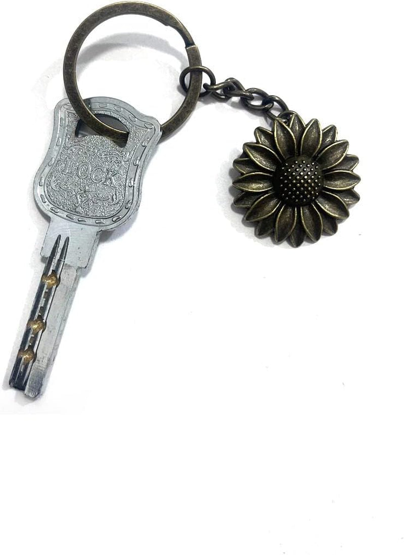 Antique Bronze Colored Sunflower Pendant Key Chain-Bronze Key Ring-Sunflower Keyring Keychain