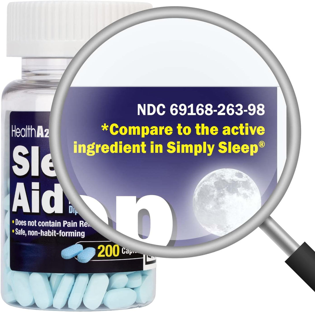 Healtha2Z Sleep Aid 200 Caplets | Diphenhydramine Hcl 25Mg | Regular Strength Sleeping Pills | Safe & Non-Habit-Forming