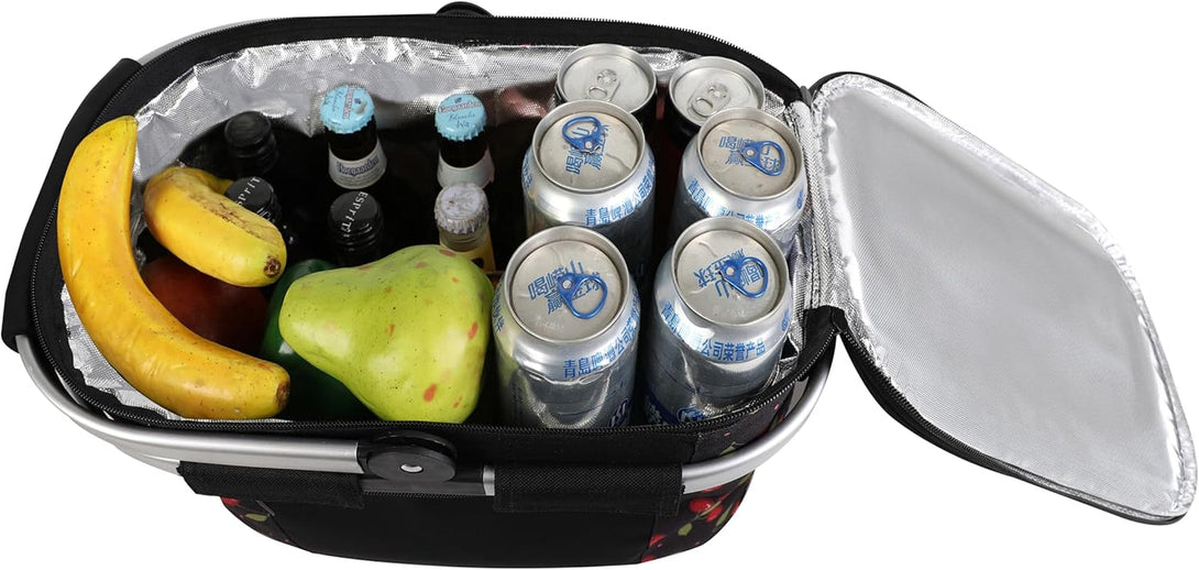 ALLCAMP Insulated Cooler Bag Portable Collapsible Picnic Basket Cooler with Sewn in Frame (Medium Cherry Pattern)