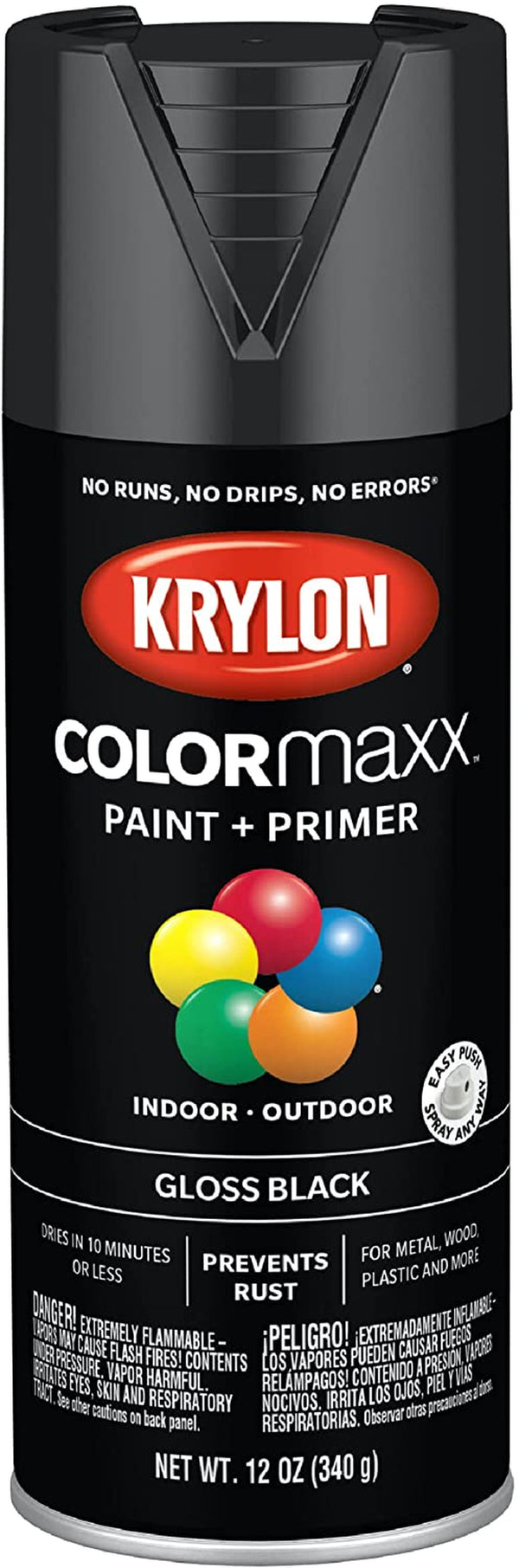 12 Oz Krylon K05505007 Black Colormaxx Paint & Primer Spray Paint, Gloss