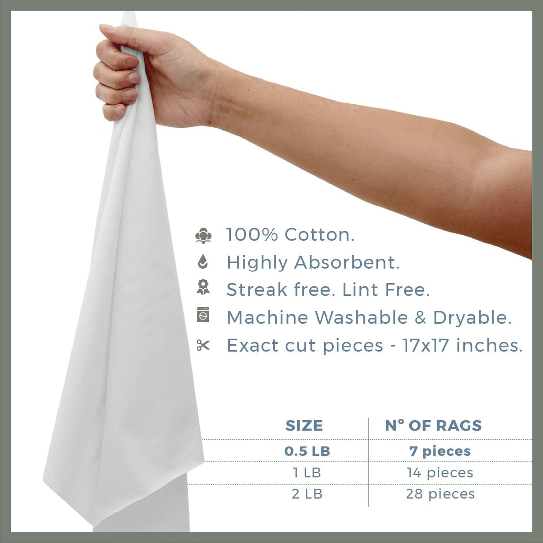 VALENGO New Lint Free Rags 100% Cotton Cloth, Soft Tshirt Rags, Lint Free Cloth for Staining Wood, Cast Iron, Rags for Cleaning, Dusting, Polishing, Painting Art, Bag of 7 Rags 17”X17”- (Pack of 7)