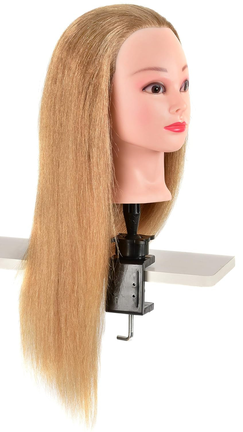 FUTAI Human Hair Mannequin Head Table Clamp Stand Hairdresser Practice Manikin Cosmetology Makeup Manican Doll Training Head Black Wig Head Stands Metal Holder