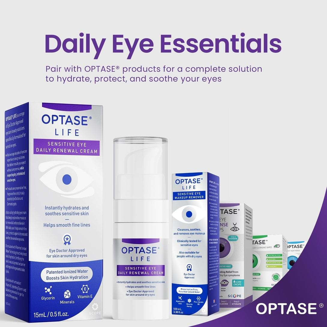 Optase LIFE Sensitive Eye Daily Renewal Cream, 15Ml - Fast-Acting, Preservative-Free Hydrating Eye Cream for Dry, Sensitive Skin - Lightweight, Non-Sticky - with Ionized Water - Eye Doctor Approved