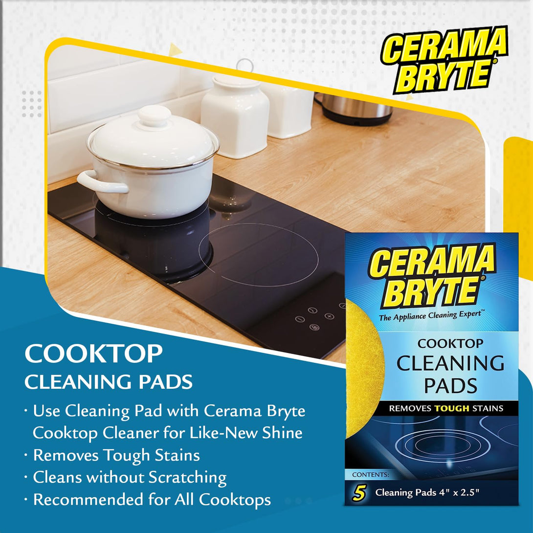 Cerama Bryte 10 X 5 Pack Cleaning Pads Cooktop and Stove Top Cleaner for Glass - Ceramic Surfaces, 50 Count