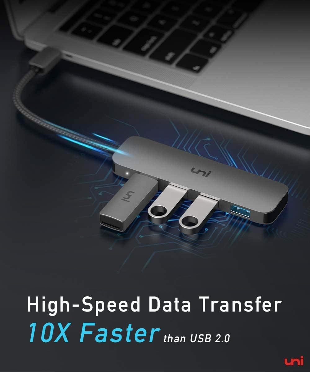 Uni USB C to USB Hub Multiport Adapter, Aluminum 4 Ports USB C Splitter for Laptop, Slim Thunderbolt 3/4 Data USB Hub Compatible for Macbook Pro/Air, Ipad Pro, Dell, Chromebook | Keyboard, Mouse, HDD