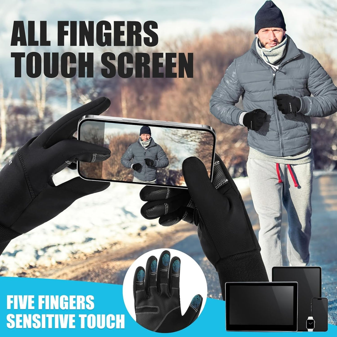 AURUZA Cycling Gloves for Men Winter Cold Weather, Five Fingers Touch Screen Winter Gloves for Men, Waterproof Anti-Slip Warm Gloves Liners for Cycling Biking Walking Sporting Driving