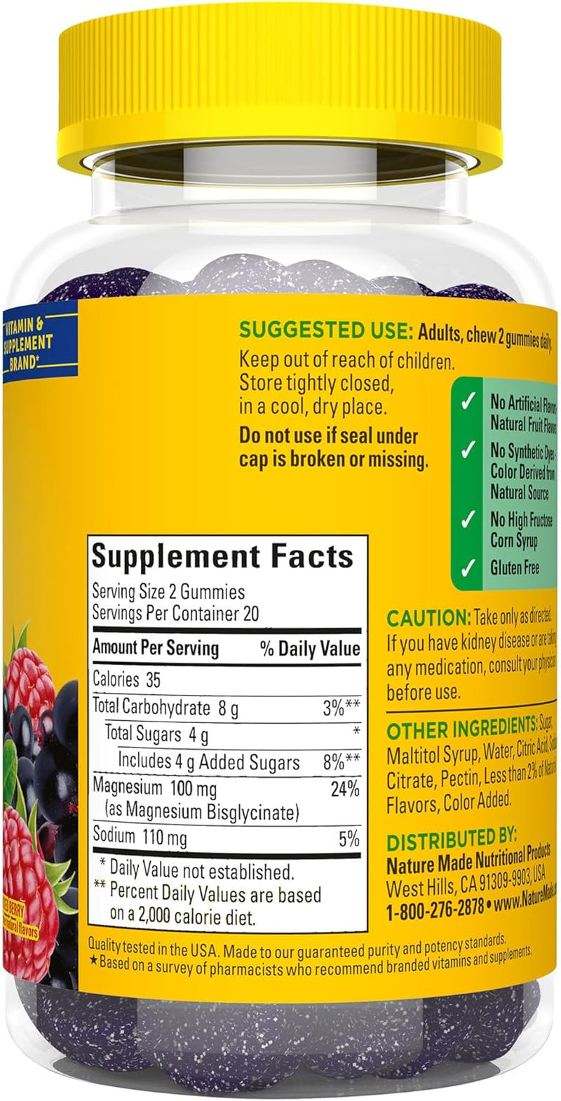 Nature Made High Absorption Magnesium Glycinate Gummies 100 Mg per Serving, Muscle, Nerve, Bone and Heart Support, Magnesium Supplement, 40 Magnesium Gummies, 20 Day Supply