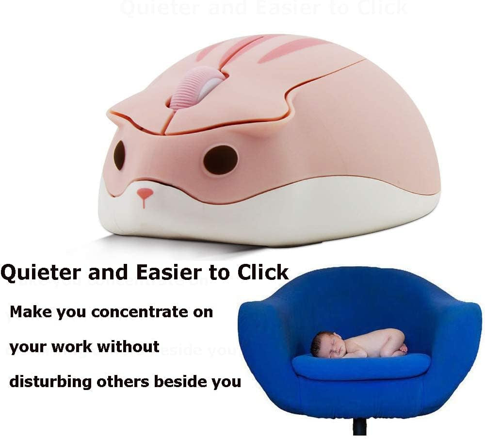 2.4Ghz Wireless Mouse Cute Hamster Shape Less Noice Portable Mobile Optical 1200DPI USB Mice Cordless Mouse for PC Laptop Computer Notebook Macbook Kids Girl Men Women Adults Gift (Pink)