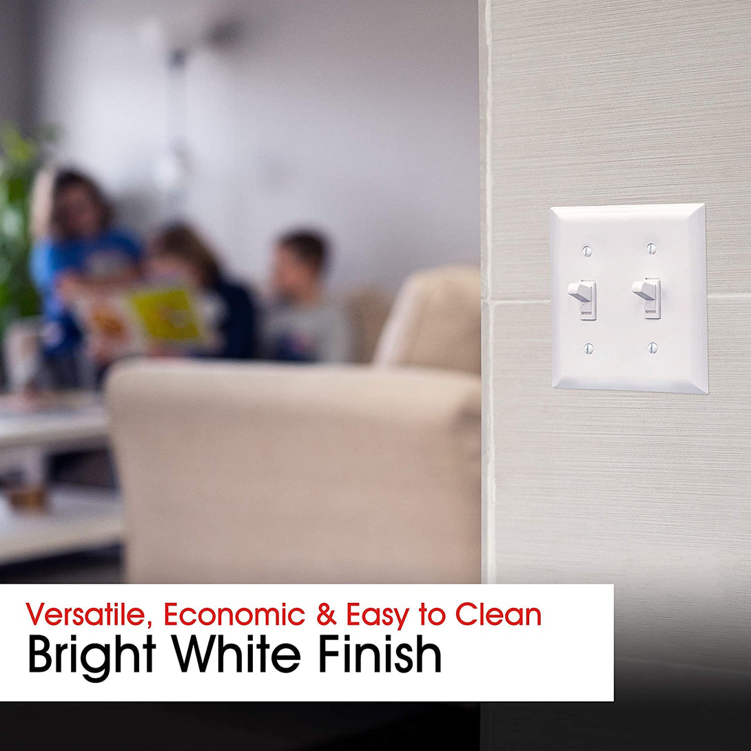 Power Gear Double Wall Plates Cover, 2 Gang, Light Switch Cover, 0.32" X 4.47", Outlet Covers, Screws Included, White, 44756