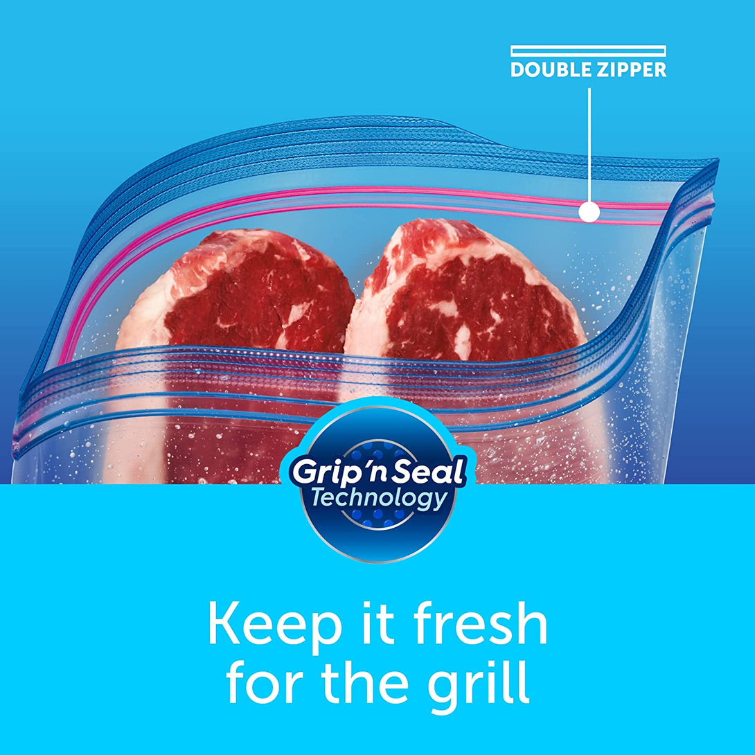 Ziploc 2 Gallon Food Storage Freezer Bags, Grip 'N Seal Technology for Easier Grip, Open, and Close, 30 Bags Total