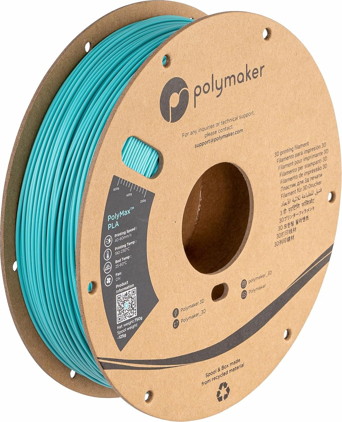 Polymaker Tough PLA 3D Printer Filament 1.75Mm, 750G Teal PLA Filament - Polymax 1.75 PLA Filament Teal, Tougher than PLA+ 3D Filament, High Impact Strength for Functional Application