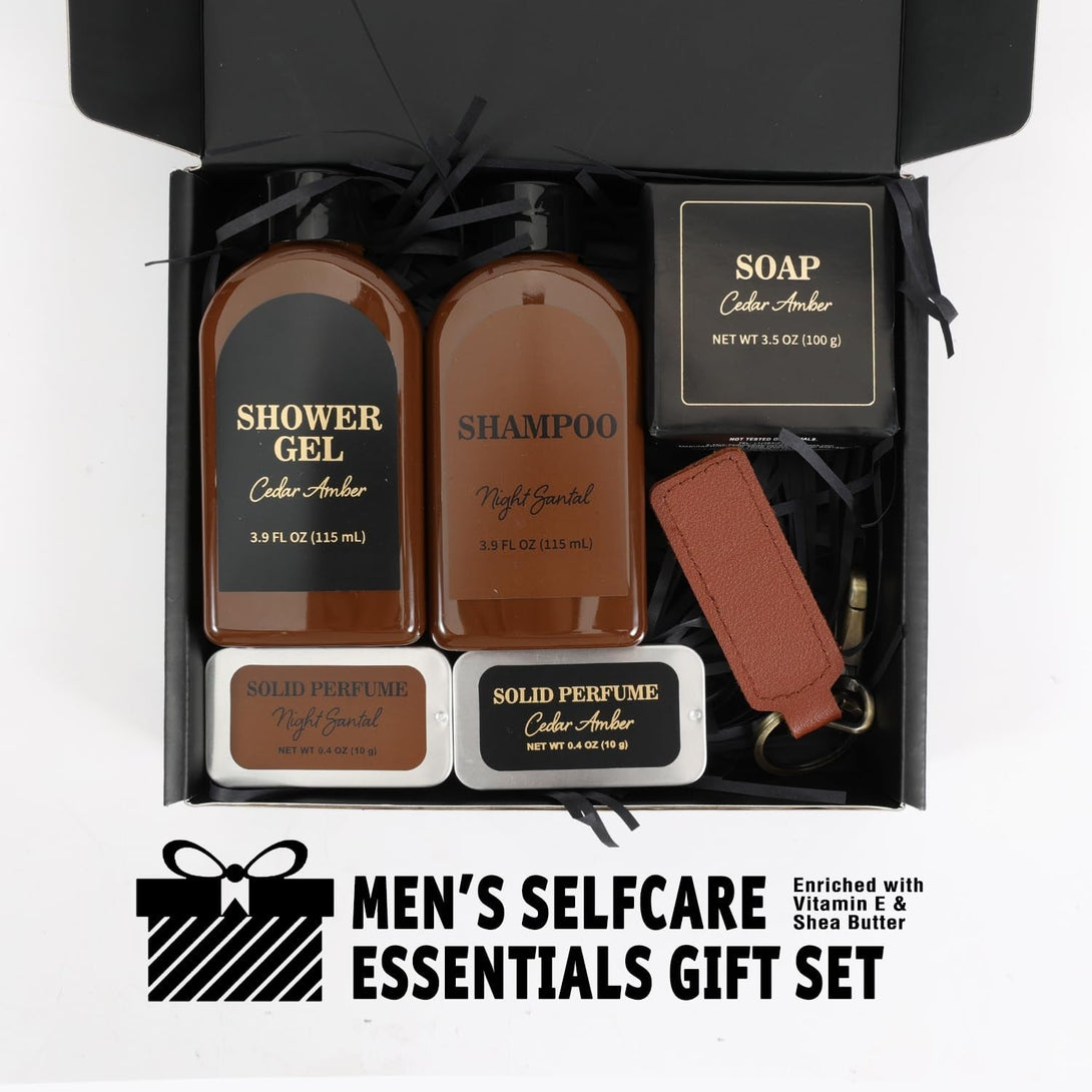 Self Care Gift Set for Men, Bath and Body Spa Gift Baskets for Men, Body & Earth Mens Cedar and Santal Scented Bath Set, Father'S Day Gifts
