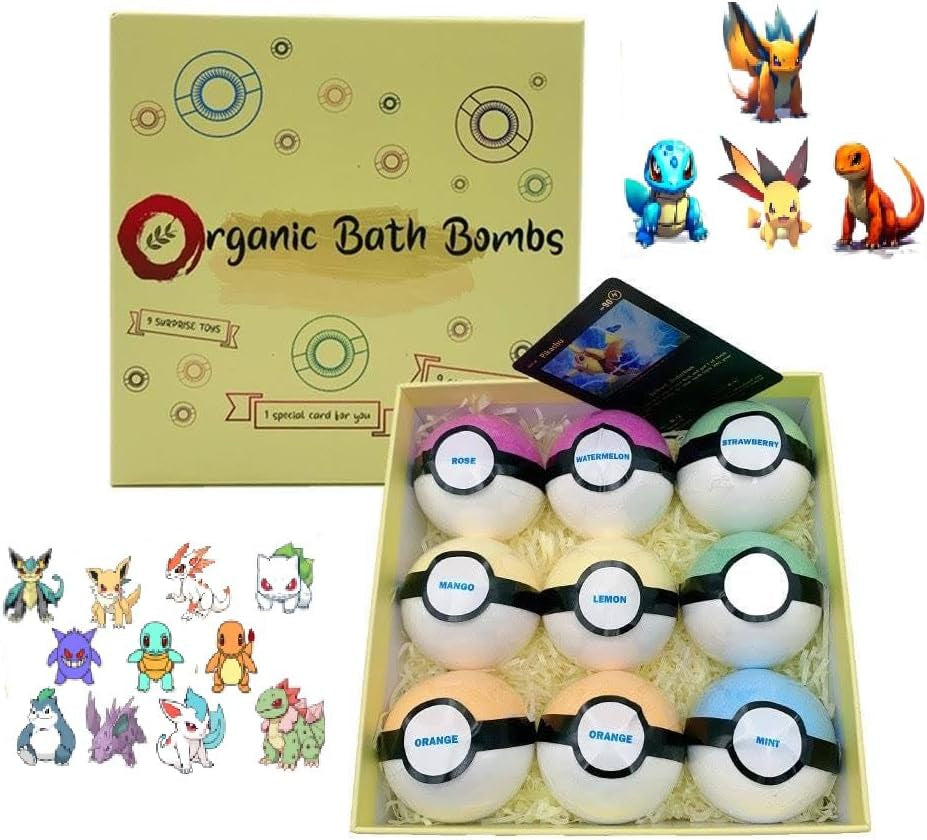 Bath Bombs for Kids - 9 Pack Organic Bath Fizzes with Essential Oils, Natural Ingredients, Soothing Aromatherapy, Great Gift for Boys and Girls, Fun Bath Toy, 3.5 OZ