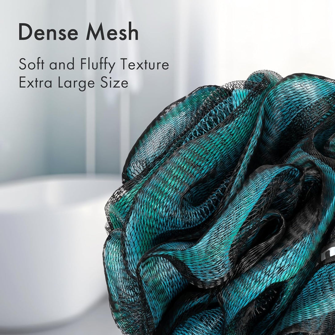 Amazerbath Charcoal Loofah Sponge, Shower Loofah 60G/Pcs - Body Scrubber Loofa Set of 4 - Charcoal Blue, Green, Purple & Red, Bath Sponge for Men and Women