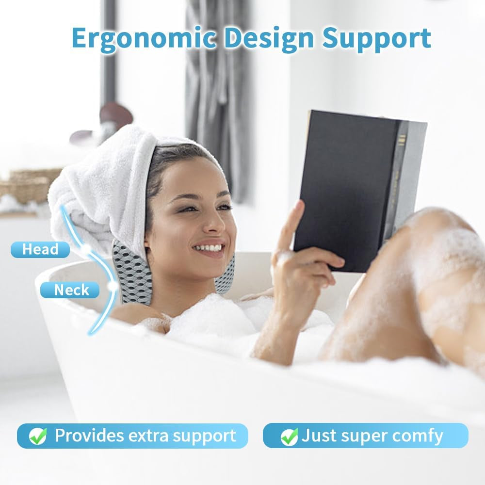 Upgraded Bath Pillows for Tub, Slip Resistant Waterproof Bath Pillows for Tub Neck and Back Support with 2 Strong Suction Cups, Relaxing Spa Essentials
