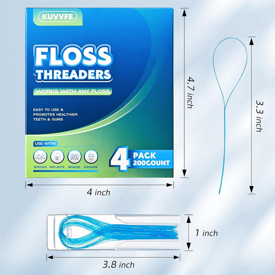 Floss Threaders,Deep Clean Floss for Braces, Bridges, Implants|200Count (Pack of 4)