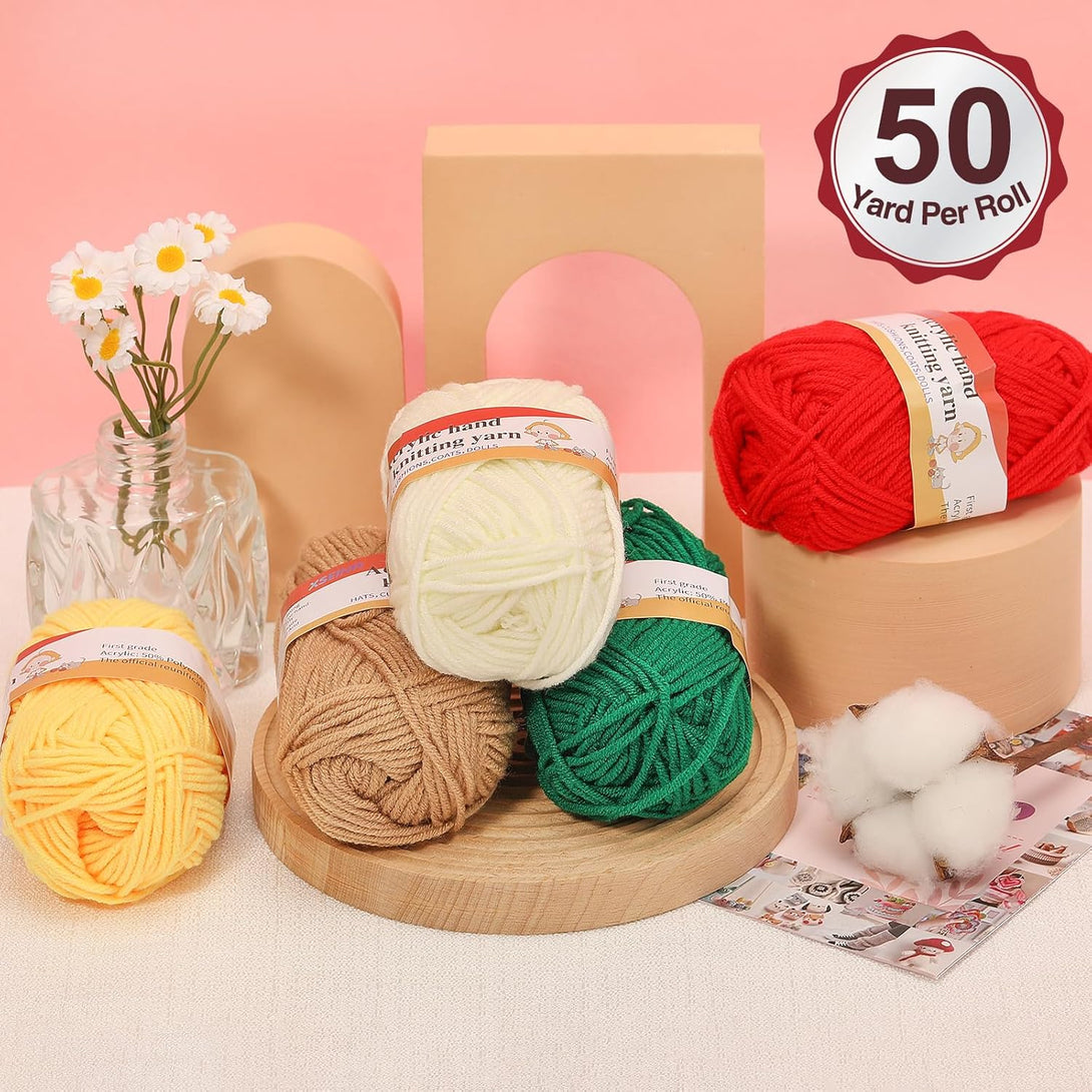 XSEINO Crochet Kit with Crochet Hooks Yarn Set - Premium Bundle Includes 5 Colors Crochet Yarn Balls, Crochet Kit, Accessories Kit, Crochet Bag and Lot More - Starter Pack for Beginners