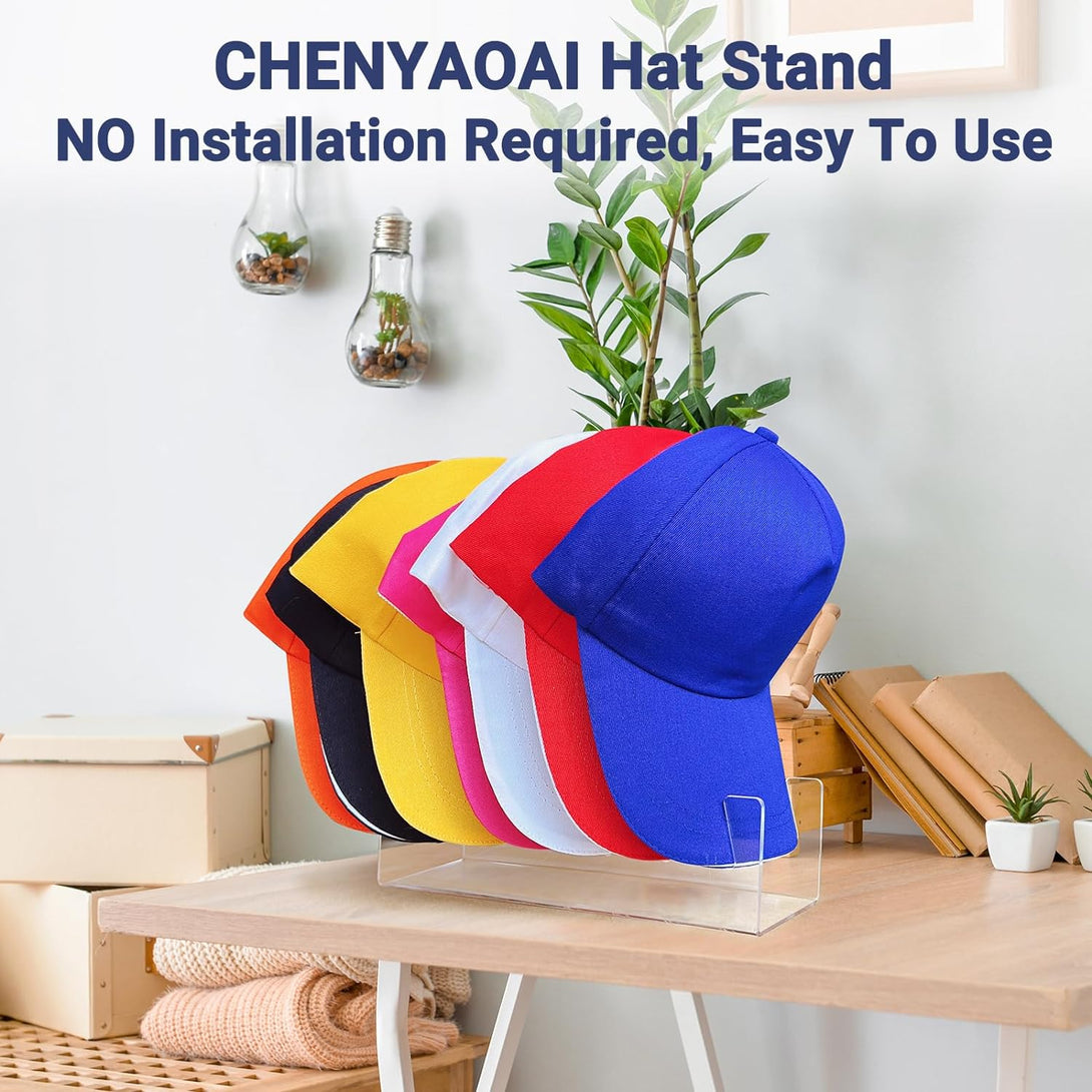 2 Pack Hat Stand for Baseball Caps Display and Organizer, No Install Acrylic Hat Holder for 14 Baseball Caps for Bedroom, Closet, Dresser 2024 New (Clear)