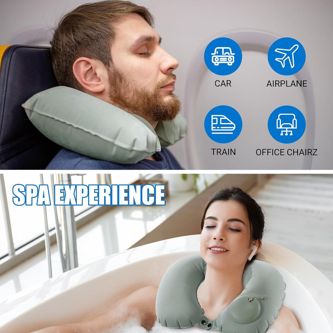 MABOZOO U-Shaped Hot Bathtub Pillow,Inflatable Spa Pillows for Hot Tub with Adjustable Button for Shower, Neck Support Headrest & Leg Pillow for Relaxation Spa Soak in Bathtub