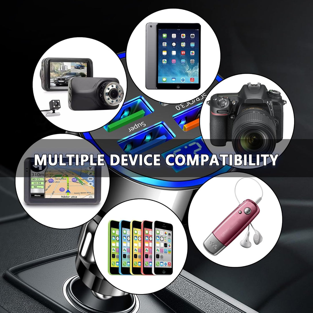 6 Ports Fast Car Charger with Voltage Monitor,Car Cigarette Lighter USB Charger (PD+QC3.0) Compatible with Iphone13/14/15 & Most Android Models,Car Must Haves USB C Car Charger (1PCS)