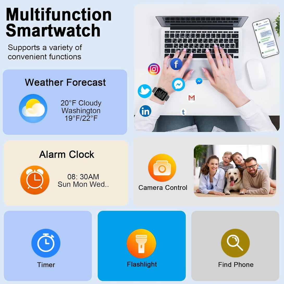 Smart Watch for Men Women(Answer/Make Calls), 1.96" HD Smartwatch, Fitness Tracker with 110+ Sport Modes, IP68 Waterproof, Heart Rate/Sleep/Step Monitor, Pedometer, Activity Tracker for Android Ios