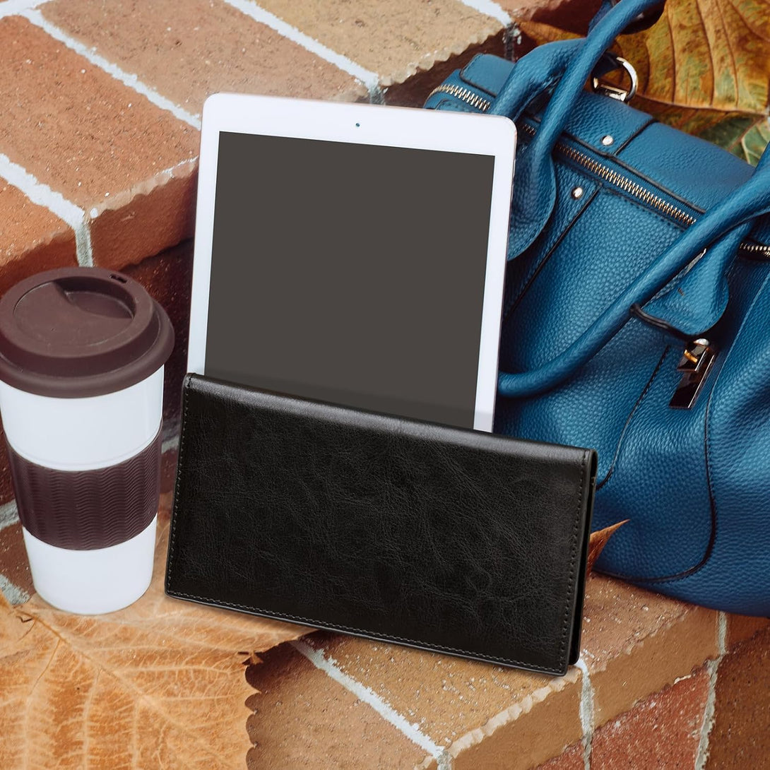 Cobak Premium Leather Checkbook Cover - RFID Blocking, Classic Design, Slim & Durable - Perfect for Personal & Business Checks