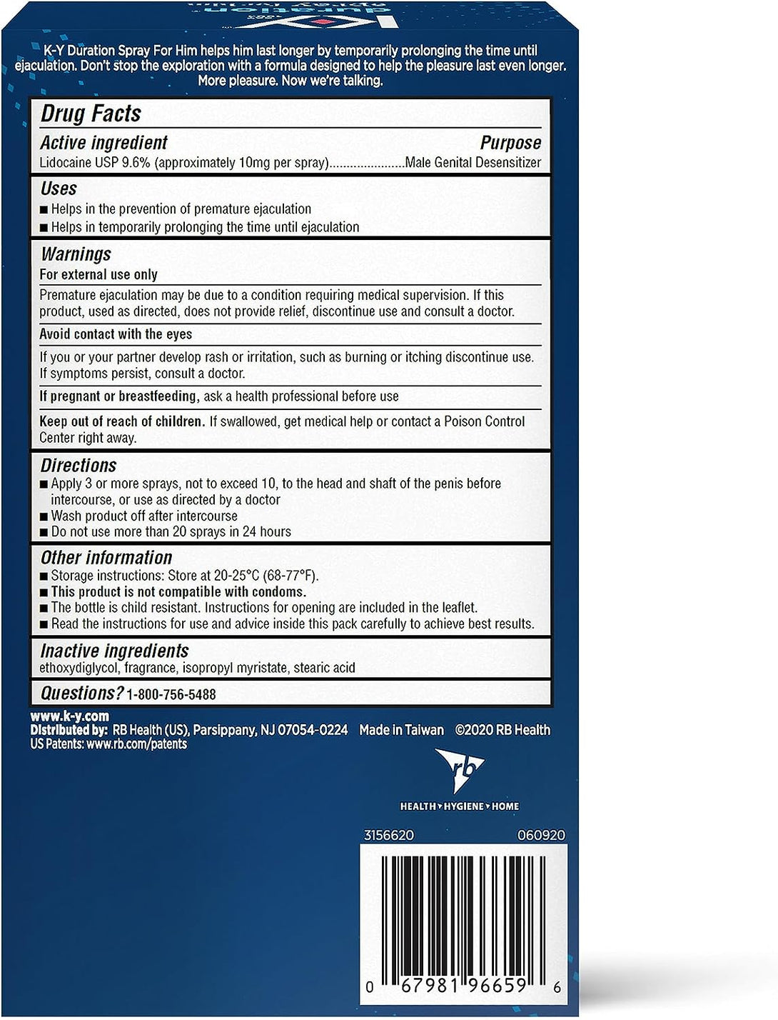 K-Y Duration Delay Spray, Numbing Climax Spray for Men & Lidocaine Desensitizing Spray, Climax Control, Sex Accessories for Adults Couples, Last Longer in Bed, 0.16 FL OZ (36 Sprays)