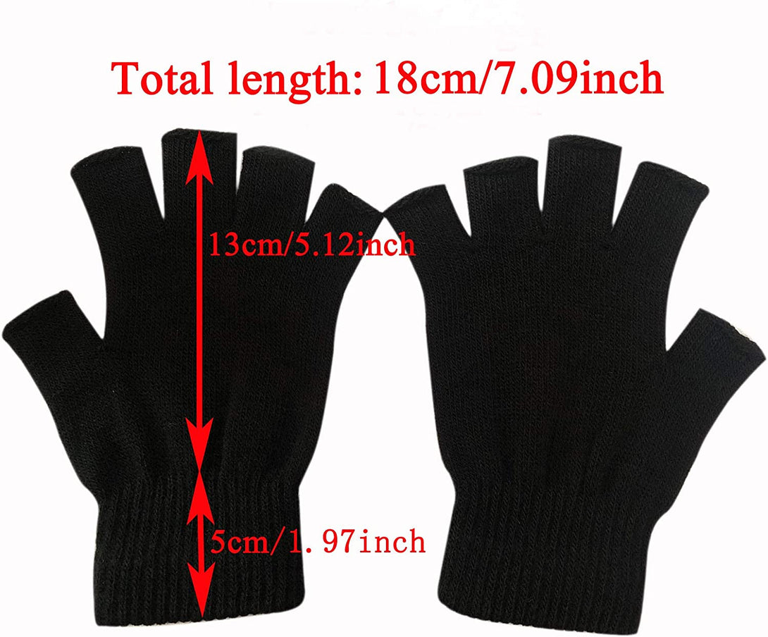 2 Pair Half Finger Gloves Winter Knit Touchscreen Warm Stretchy Mittens Fingerless Gloves in Common Size for Men and Women,Black