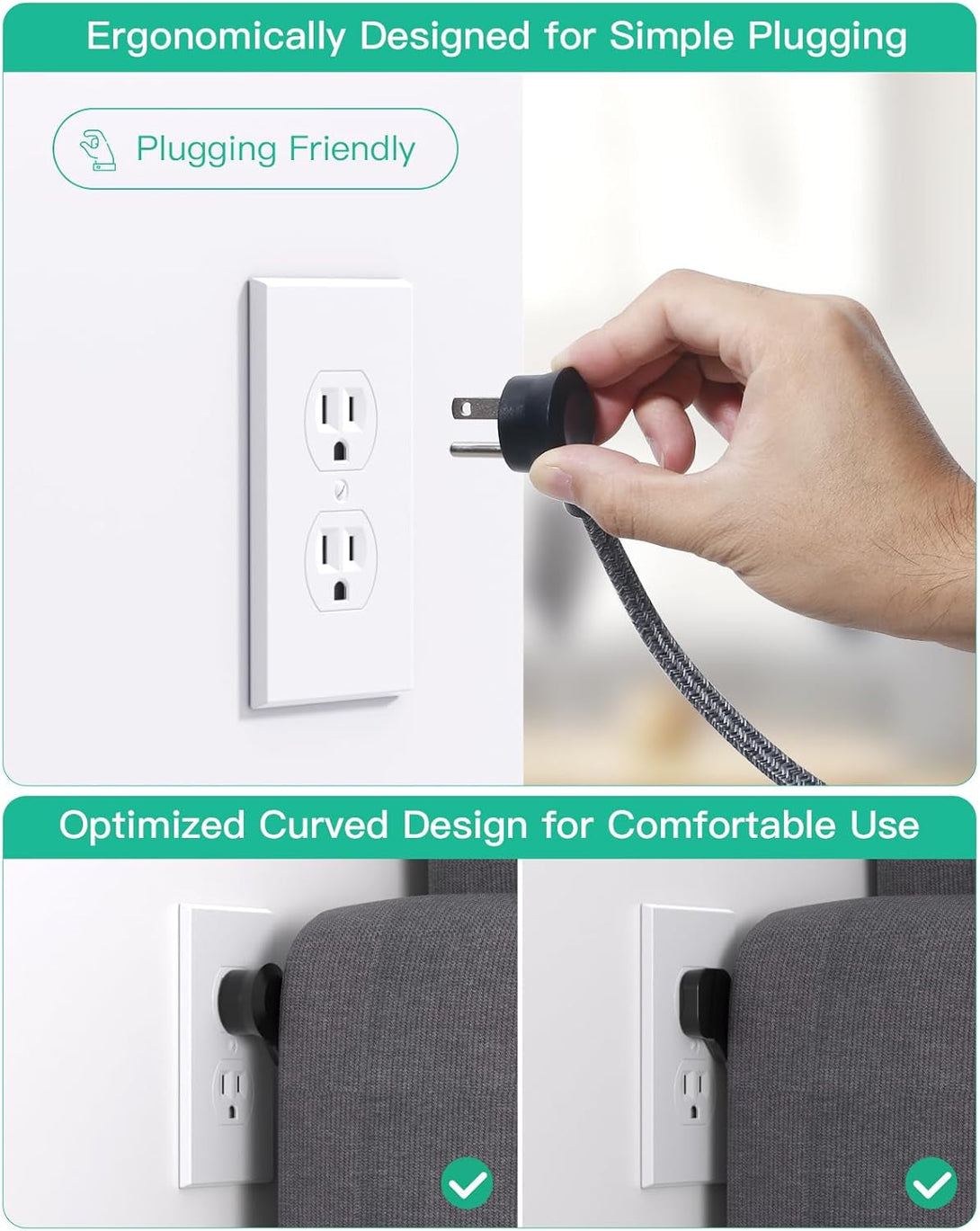 Cruise Ship Essentials - Mifaso Power Strip with USB, Mountable Flat Plug Power Strip with 3 Outlets 4 USB Ports(Smart 3.1A), 5Ft Braided Extension Cord, Compact for Cruise Ship, Travel, Home, Dorm