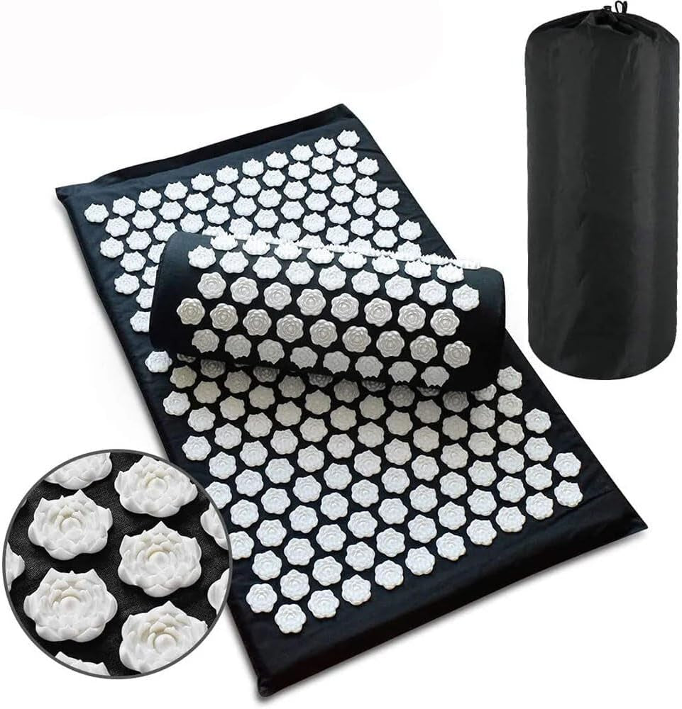 Acupressure Mat Set, Acupuncture Point Massage Pillow, Relieving Back and Neck Pain, Muscle Relaxation and Stress Reduction, Sciatica Relief, Suitable for Men and Women, Black White