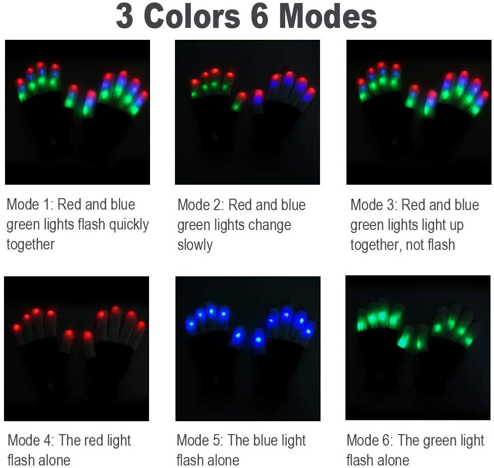 Luwint Led Gloves Fun Toys Kids 8-15+, 6 Flashing Modes, Teen Boys Girls Gifts for Rave Dance Christmas Birthday Party