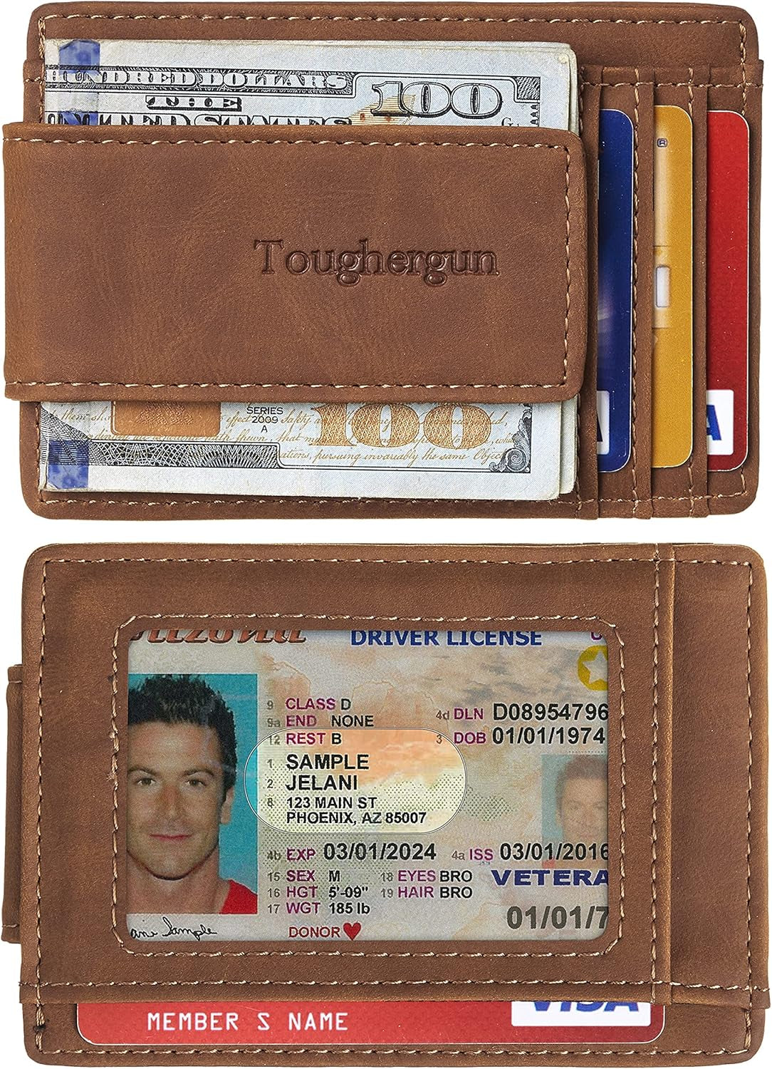 Toughergun Genuine Leather Magnetic Front Pocket Money Clip Wallet RFID Blocking