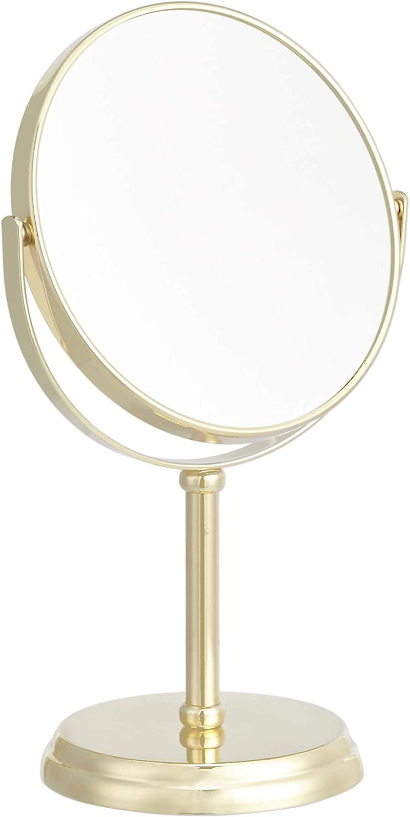 Amazon Basics Tabletop Mount Vanity round Mirror, 1X/5X Magnification, Iron, 7.2"L X 4.92"W, Gold